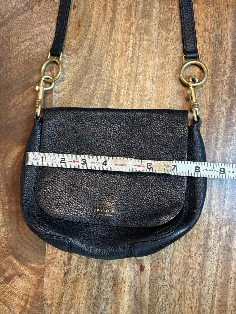 Tory Burch New York Crossbody Bag Womens Small Black Leather Flap Saddle Purse